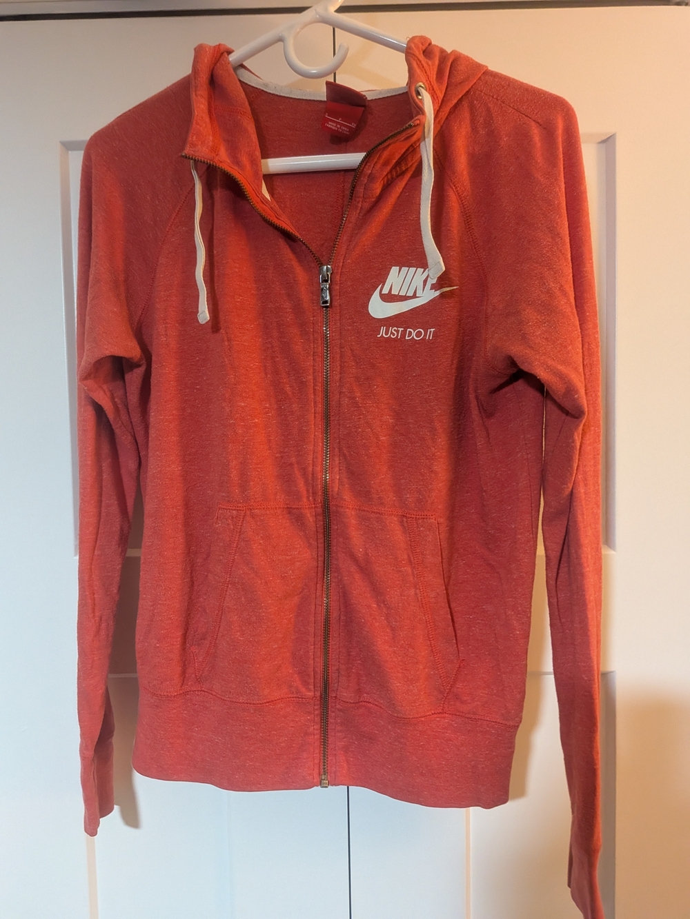 Women's Nike Just Do It Thin Jacket Small Red Full Zip Organic Cotton